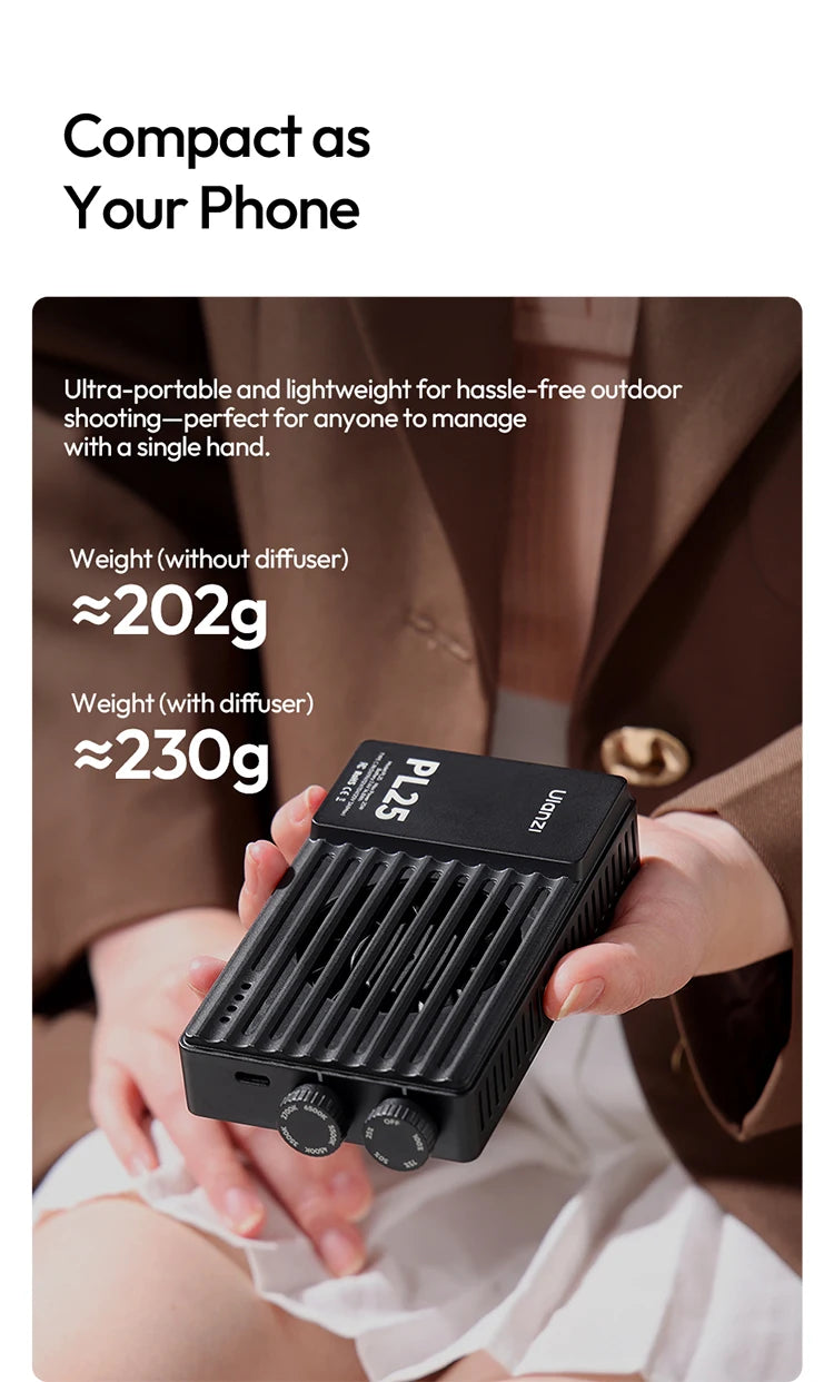 ULANZI PL25 25W LED Panel Light 2700K-6500K CRI 96+Type-C Fast Charging Studio Photography Light for Phone Camera Vlog Shooting