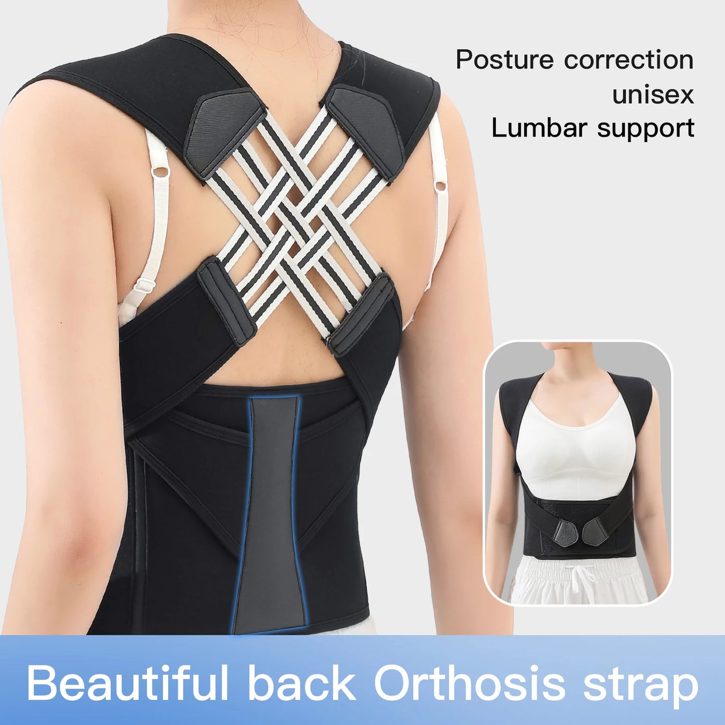 Black Posture Corrector Brace for Women Breathable Elastic Back Posture Correction Belt Adjustable Shoulder for Students