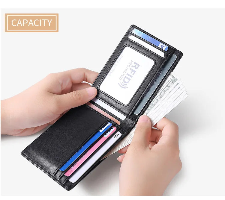 RFID Blocking Mini Men's Genuine Leather Wallet Slim Business Credit Card Holder Man Anti Theft Ultra Thin Purse For Male