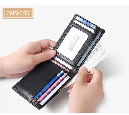 RFID Blocking Mini Men's Genuine Leather Wallet Slim Business Credit Card Holder Man Anti Theft Ultra Thin Purse For Male