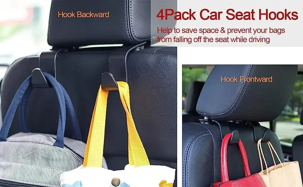 4PCS Car Seat Headrest Hooks Universal Auto Back Seat Organizer Hanger Storage Holder for Bags Purse Handbag