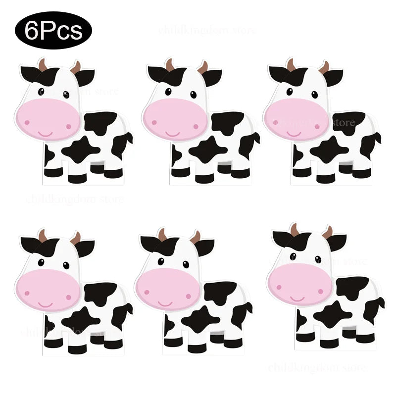 6Pcs Farm Birthday Party Animals KT Board Farm Cow Cutouts DIY Birthday Balloons Farm Theme Birthday Baby Shower Party Backdrops