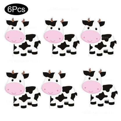 6Pcs Farm Birthday Party Animals KT Board Farm Cow Cutouts DIY Birthday Balloons Farm Theme Birthday Baby Shower Party Backdrops