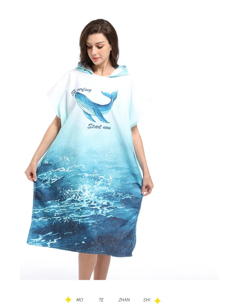 Beach Towel with Hood for Men and Women Hooded Towels Bath Robe for adult Quick Dry Lightweight Soft Microfiber Poncho Swim Robe