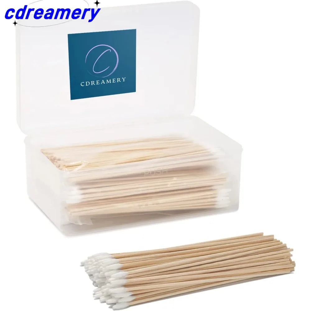 100/300PCS 6 Inch Precision Tips Cotton Swabs - Long Wooden Stick Cotton Buds Pointed Cotton Swabs With Case - Cotton