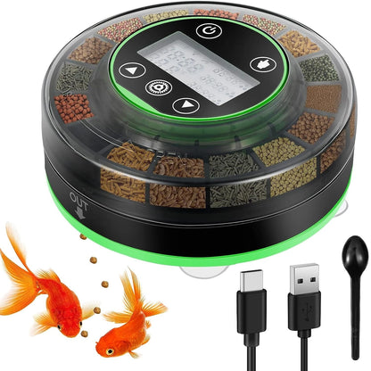 Automatic Fish Feeder for Aquarium, Automatic Food Dispenser with Timer, Rechargeable Timer Feeder, with USB Cable, LCD Display