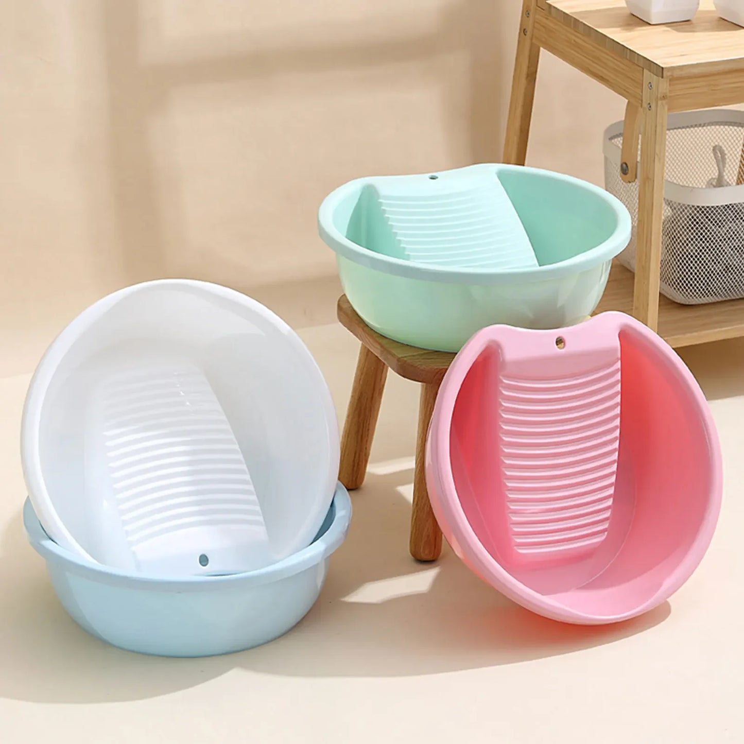 Washboard Basin Convenient Non Slip Plastic Washboard Washing Clothes Laundry Basin for Clothes T Shirts Blouses Socks Hand Wash
