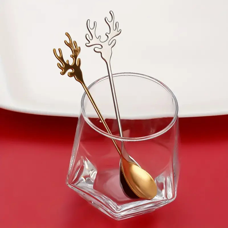 4/8pcsStainless steel elk spoon Home dessert spoon coffee spoon tea spoon Christmas elk design exquisite tableware
