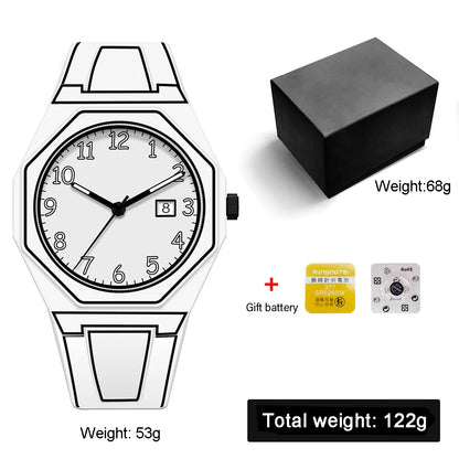Modern Simple Sketch Creative Athleisure Watch Creative Design Octagonal Waterproof Watch Comic Style Electronic Watch