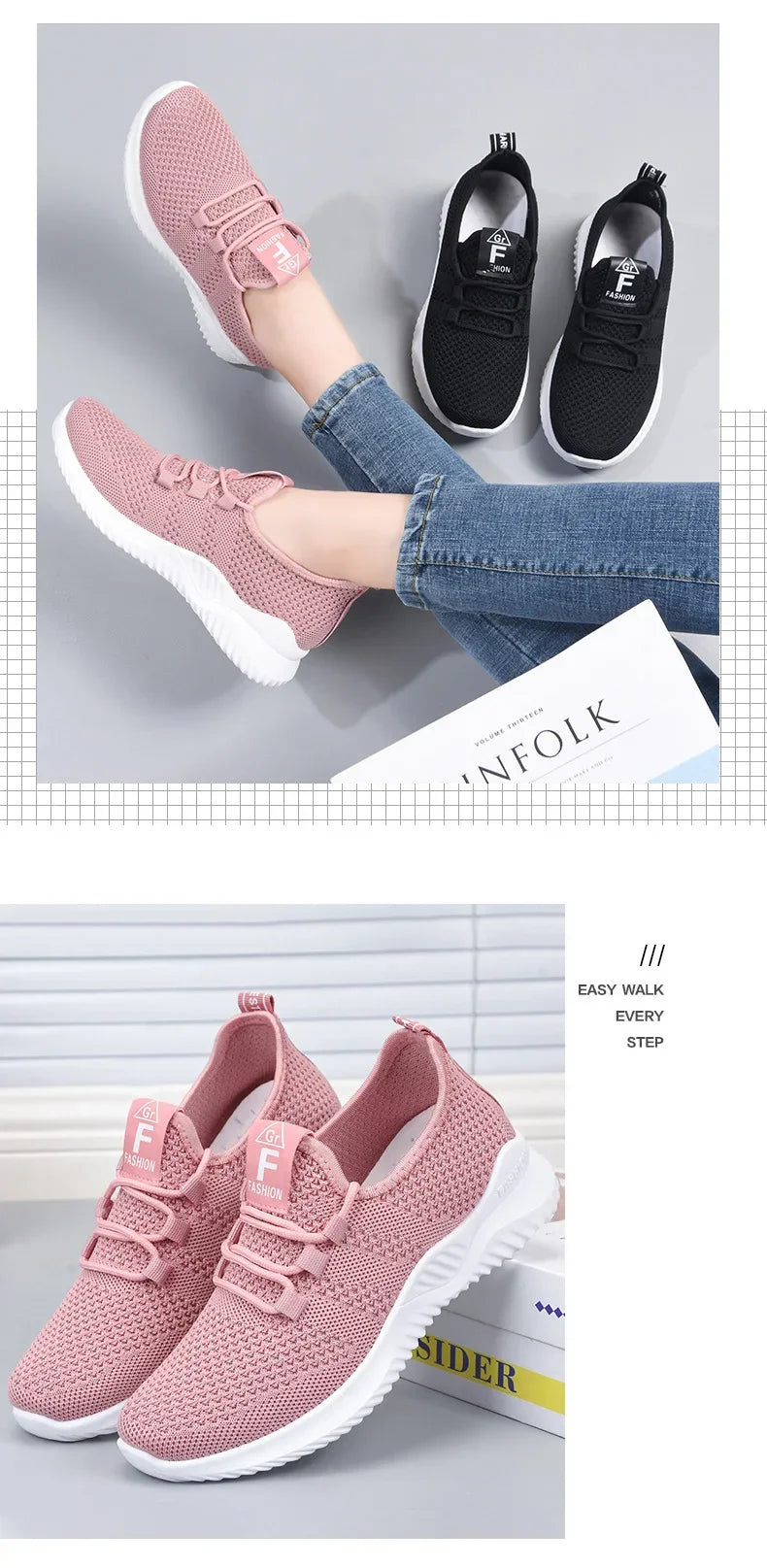 2024 Sports Running Shoes Women's Mesh Breathable Walking Women's Sports Shoes Comfortable and Fashionable Casual Sports Shoes