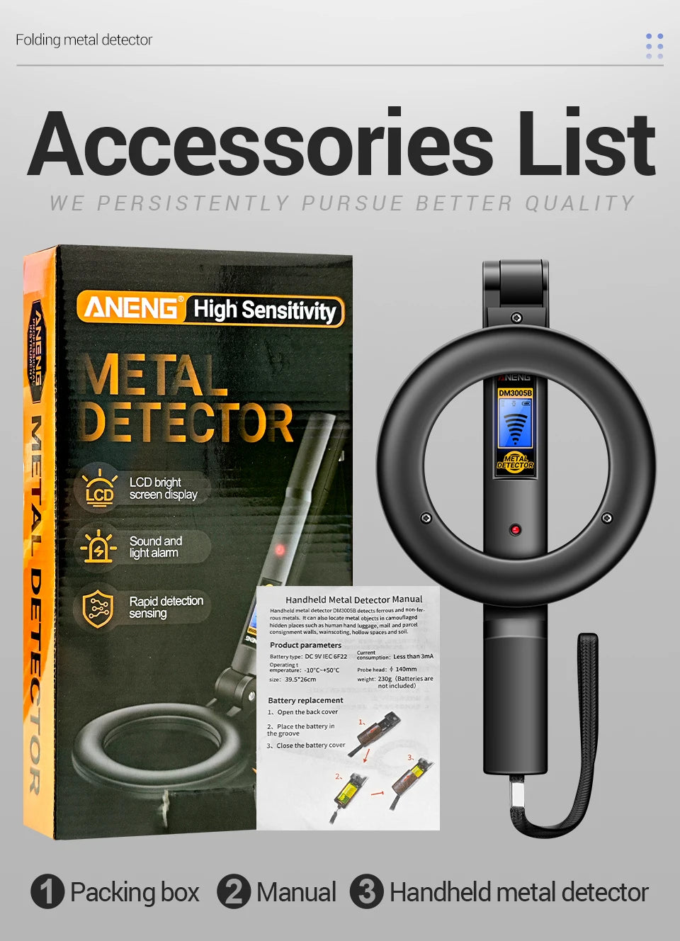 Metal Detectors ANENG DM3005B Handheld Portable High Sensitivity Metal Detector Underground Underwater Metal Finder Test Tools
