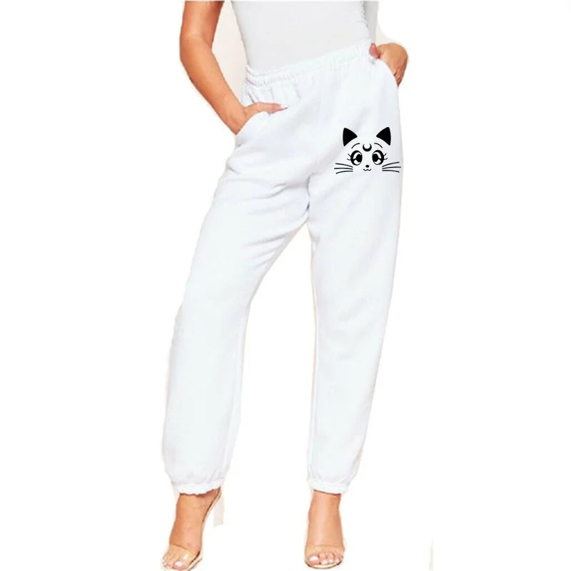 Women's Cat Printed Sweatpants Loose Fit Trousers Joggers Women's Casual Fitness Joggers