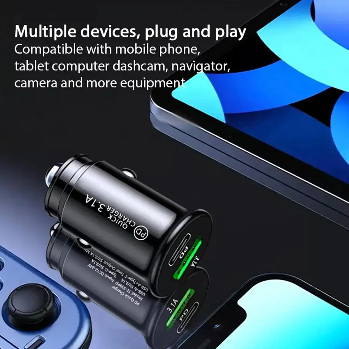 3.1A Fast Car Chargers USB PD Type C QC 3.0 Outlet Adapter Fast Charging For 12V 24V Car Truck Boat RV Motorcycle 12V/24V