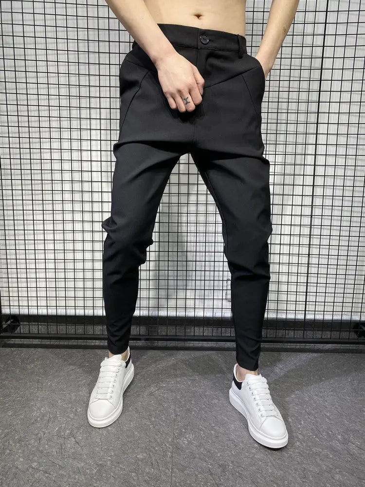 Black Harlan Draped Man Suits Pants Fluid 9 Cropped Fabric Designer Clothes Classic Trousers For Men Clothing Premium Up