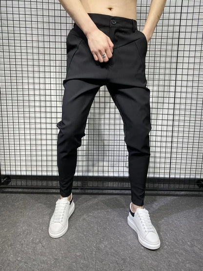 Black Harlan Draped Man Suits Pants Fluid 9 Cropped Fabric Designer Clothes Classic Trousers For Men Clothing Premium Up