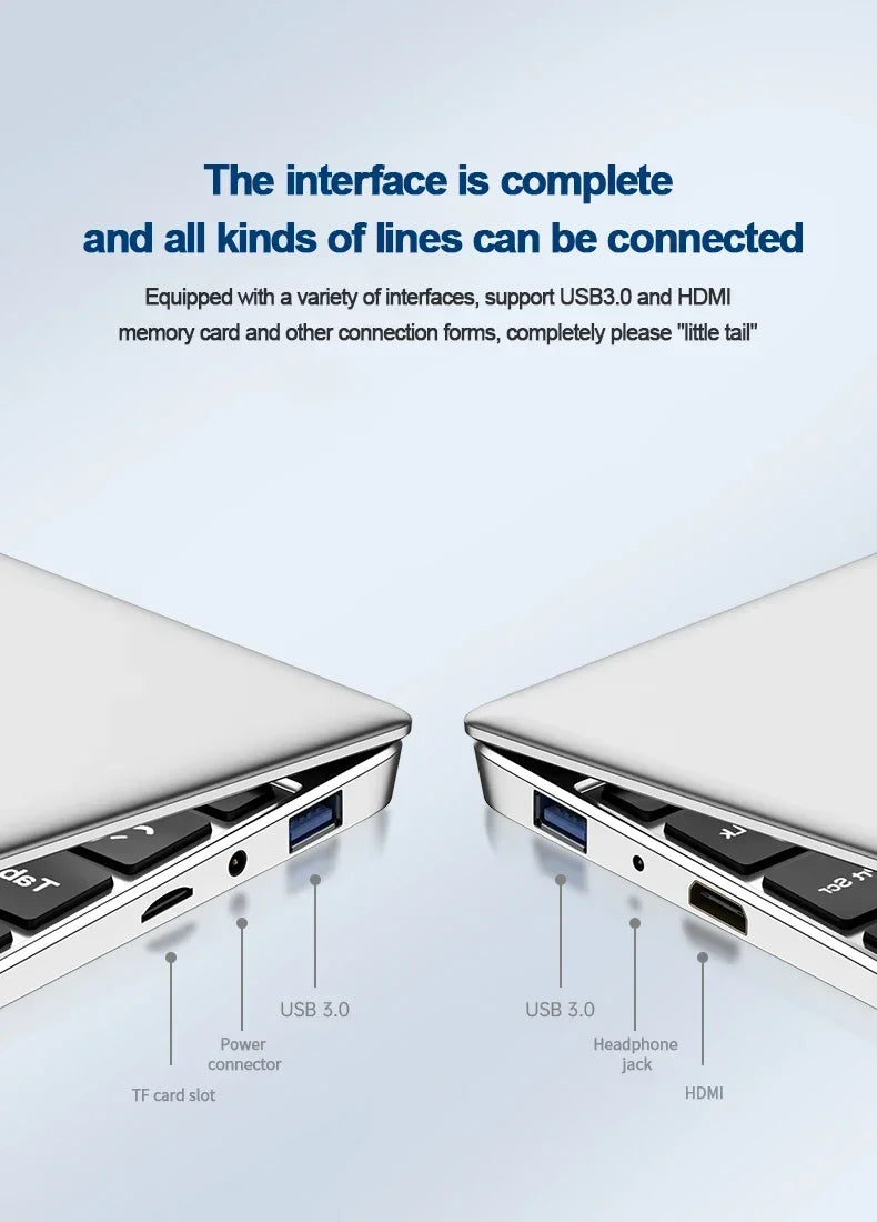 Portable 14.1'' Slim Laptop Gamer  Intel N4000 180°  Windows 11 12GB RAM 512GB 1TB SSD 1920*1080 Office Study Computer PC