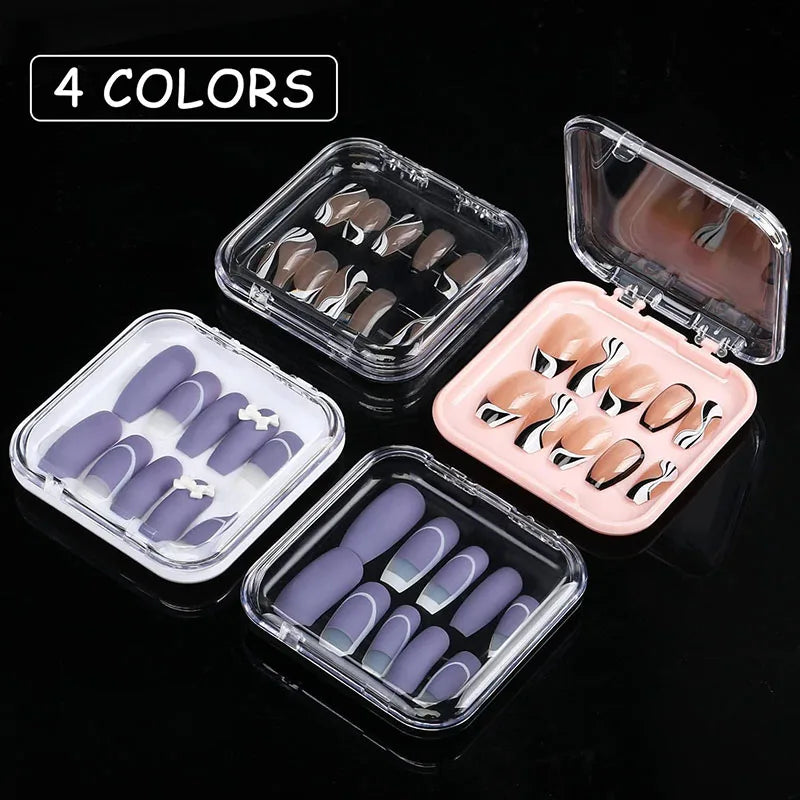 20pcs Press On Nail Packaging Boxes With Double Sided Adhesive Nail Tape Acrylic Press On Nail Storage Box in 4 Colors For Nail