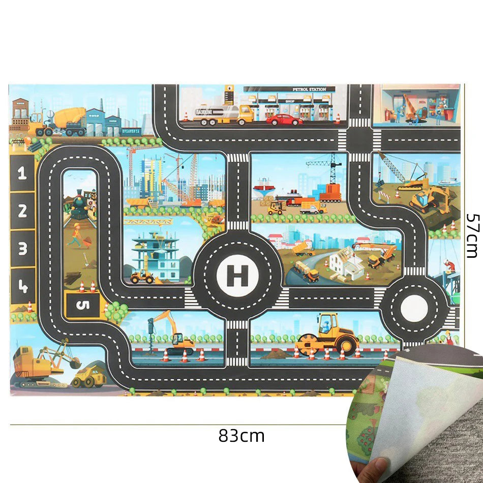 Children Playmat Activity Surface Waterproof Map Kids Animal Road Toy Baby Dinosaur Road Portable Carpet Farm Road Non-Toxic Mat