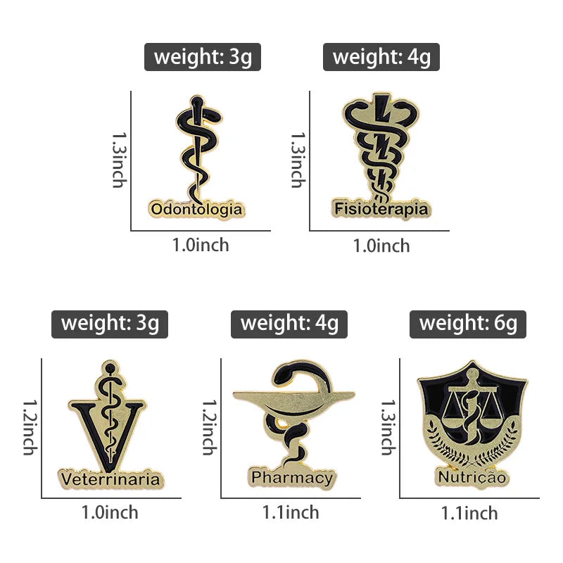 Odontologia Pharmacy Fisioterapia Enamel Pins Custom Creative Logo Brooches Lapel Badges Clothes Punk Jewelry Gift for Friends