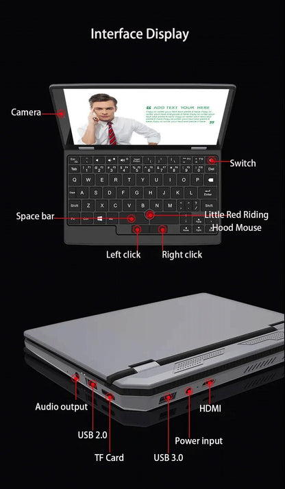 7 Inch Mini Laptop N100 Notebook IPS Touch Screen Portable Netbook Win 11 Pro Mini PC Micro Computer Bluetooth 4.2 16G 1TB