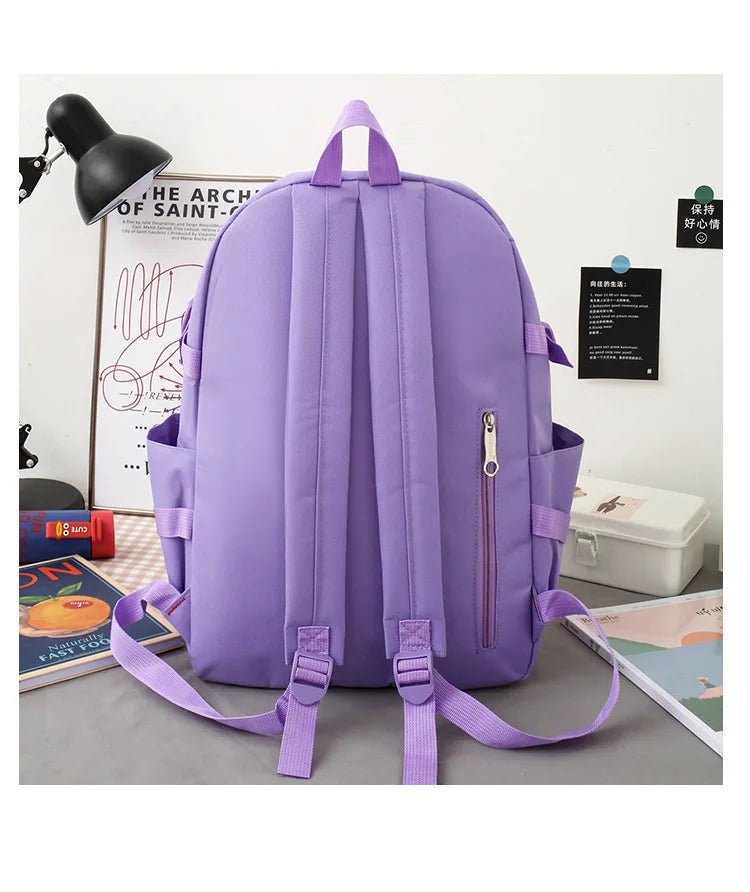 New Large-Capacity Primary School Junior High School Students Shoulders Backpack High School Five Sets of Multi-Compartment Fash