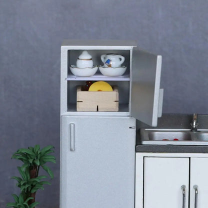 1/12 Dollhouse Miniature Kitchen Refrigerator Wooden Fridge Furniture