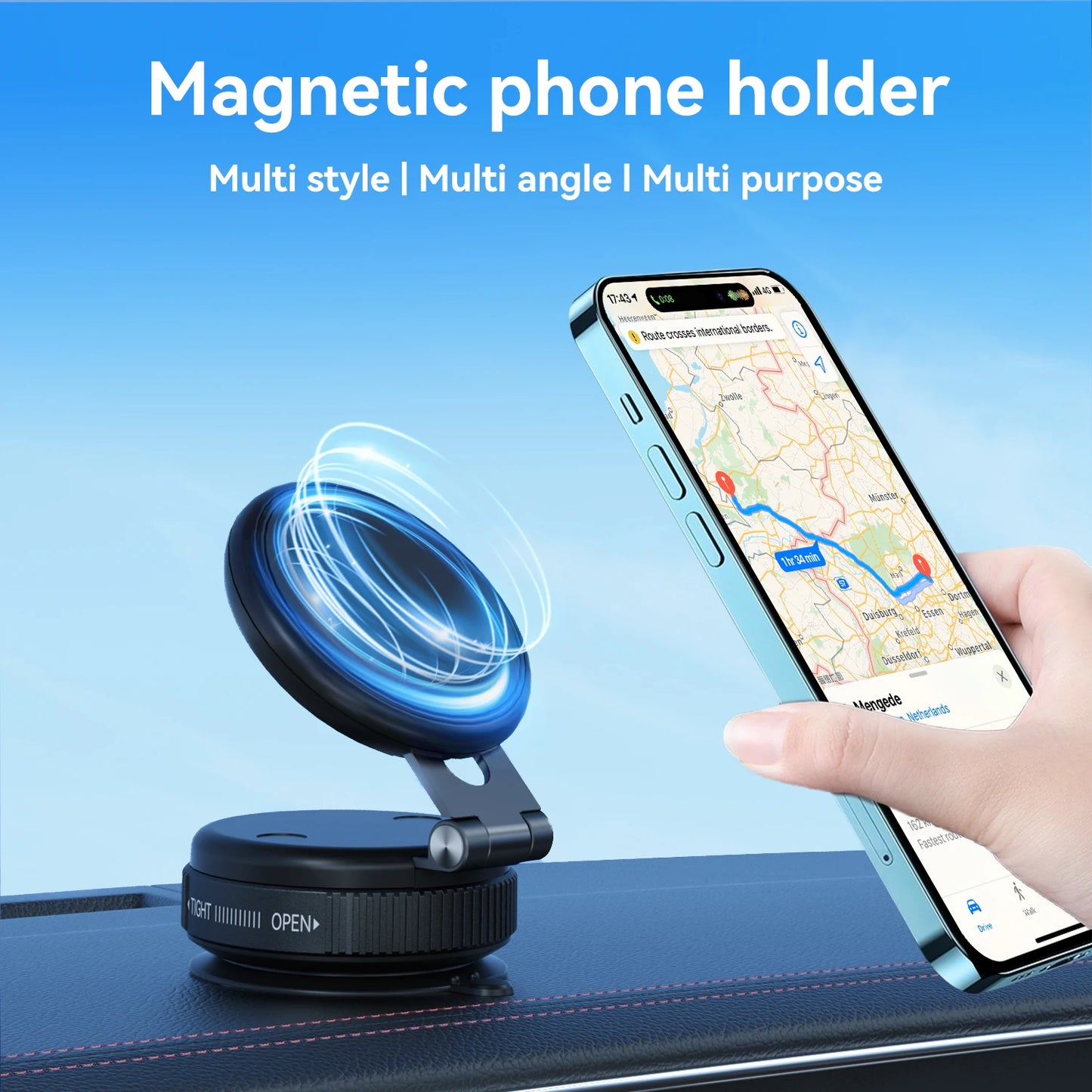 Foldable Magnetic Vacuum Phone Holder, Car Phone Holder Mount, Dashboard Magnetic Phone Holder, for Car, Mirror, Gym, Kitchen
