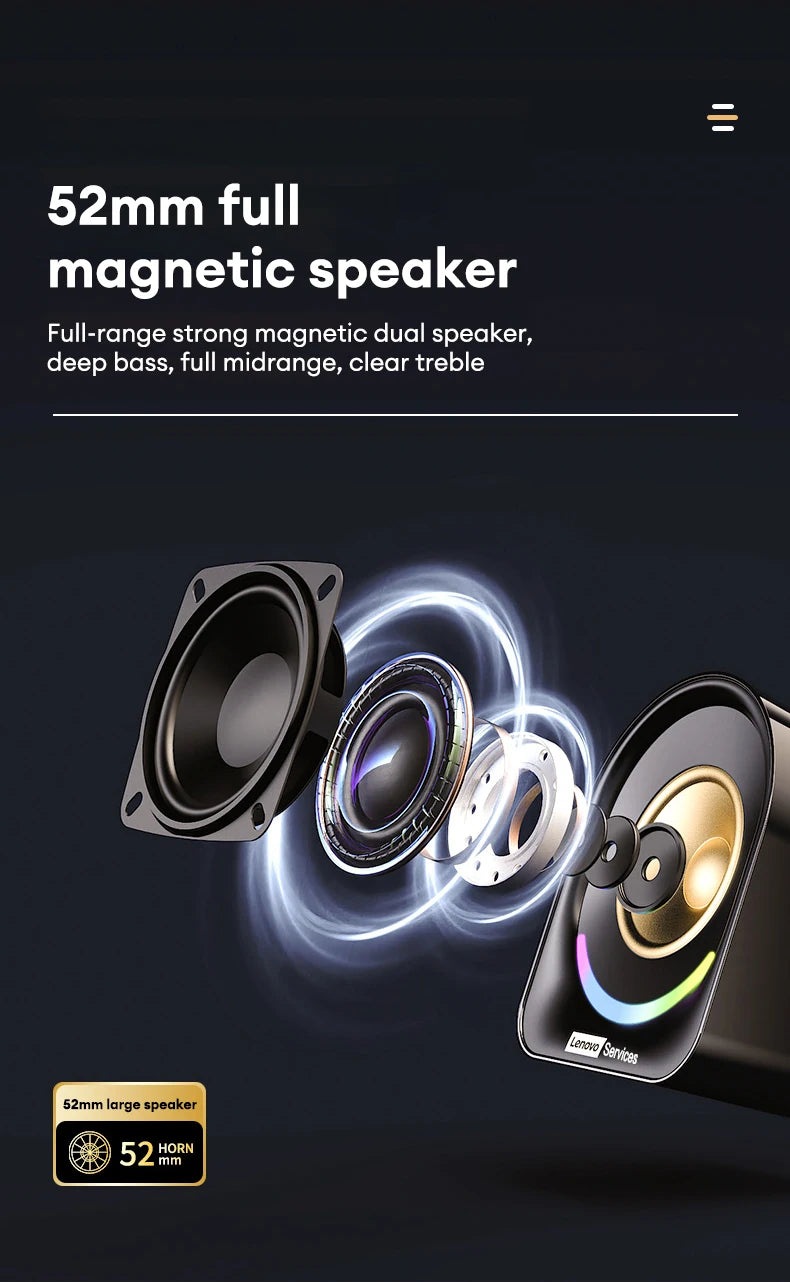 Original Lenovo A02 Wireless Bluetooth Speakers Deep Bass Sound Outdoor Soundbox Music RGB Lighting Long Standby Loudspeakers