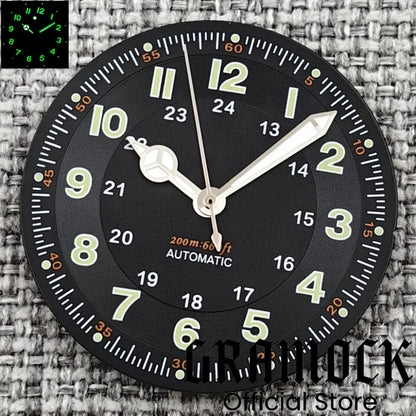 Gramock Classics Sterile 29mm Pilot Black Watch Dial Part for NH35/36 ETA PT5000 Miyota Mingzhu DG ST2130 Movement Part Hand Set