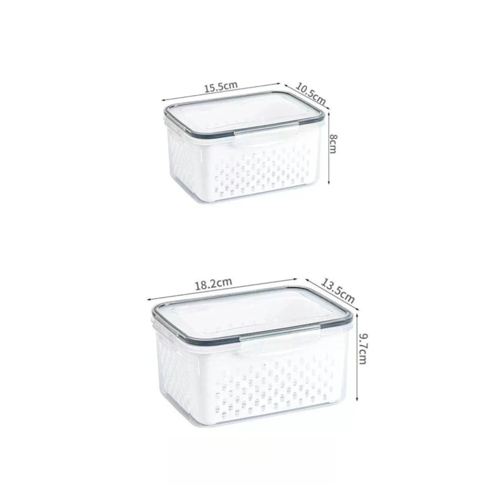 1- 3Pcs Refrigerator Organizer Boxes Fresh Fruit & Vegetable Keep - Fresh Containers with Draining Baskets Kitchen Storage Box