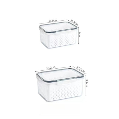 1- 3Pcs Refrigerator Organizer Boxes Fresh Fruit & Vegetable Keep - Fresh Containers with Draining Baskets Kitchen Storage Box