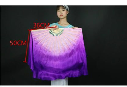 Chinese Classical Dance Hand Fan Large Yangko Dancing Silk Fan Lengthened Gradient Color Foldable Fans Performance Props