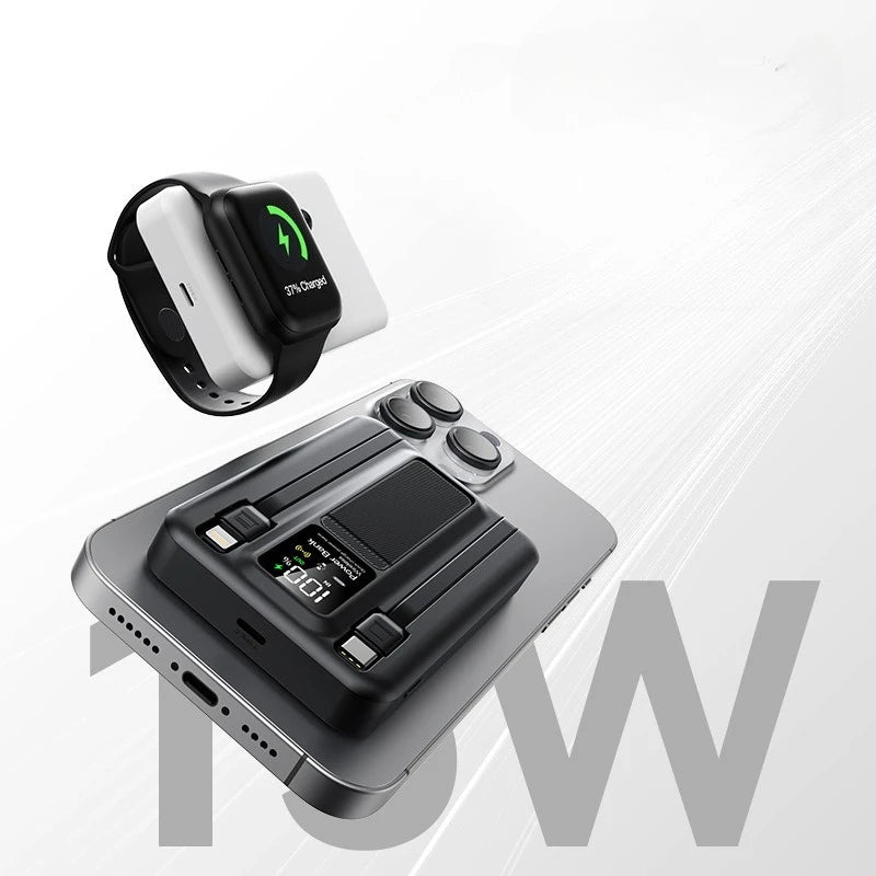 New Portable Magnetic Wireless Power Bank with Built-in Wires, Mini Stand and Fast Charging  External battery for iPhone 16