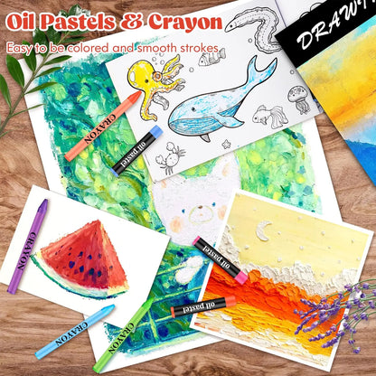 Art Supplies, Aesthetic Cute Preppy Stuff School Supplies, 142-Pack Deluxe Wooden Art Set Crafts Drawing Painting Coloring Kit