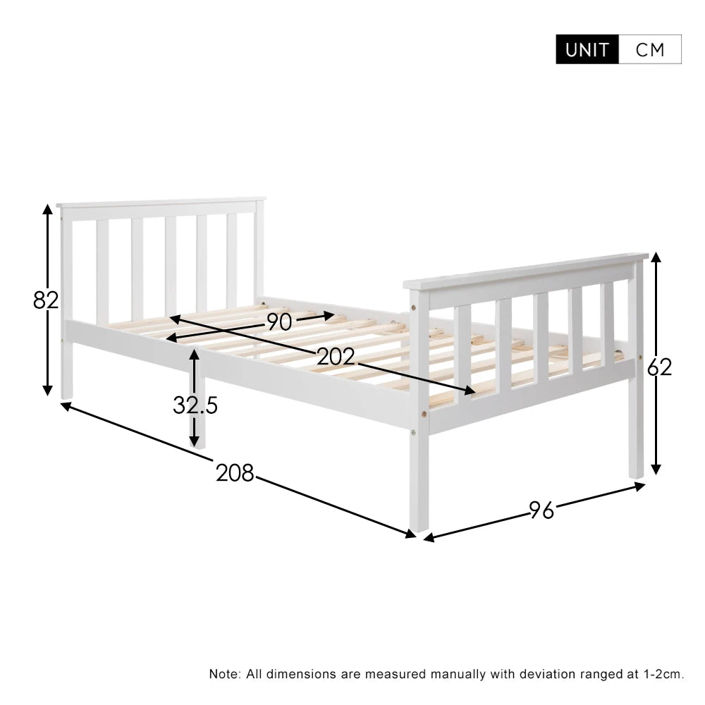 Solid Wooden Bed Single Bed 90x200cm,with slatted frame ,with headboard ,Bed Frame ,Children's Bed Youth Bed ,Solid Pine,White