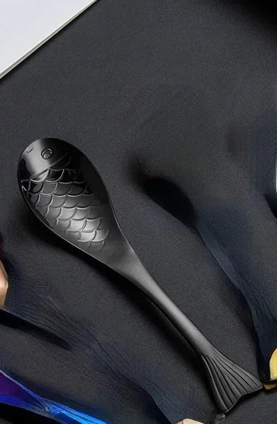 304 stainless steel spoon spoon creative fish-shaped cartoon fish spoon dessert spoon rice spoon gold-plated  stirring spoons