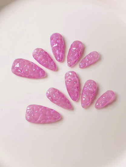 10 pure handmade almond nails in purple water ripple, simple gradient, press-on nail art.