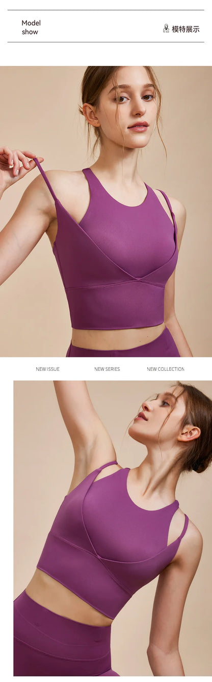 Sports Bra with Shock-absorbing Shoulder Straps for Women, Gathered Back, Fitness Bra, Running Top, New