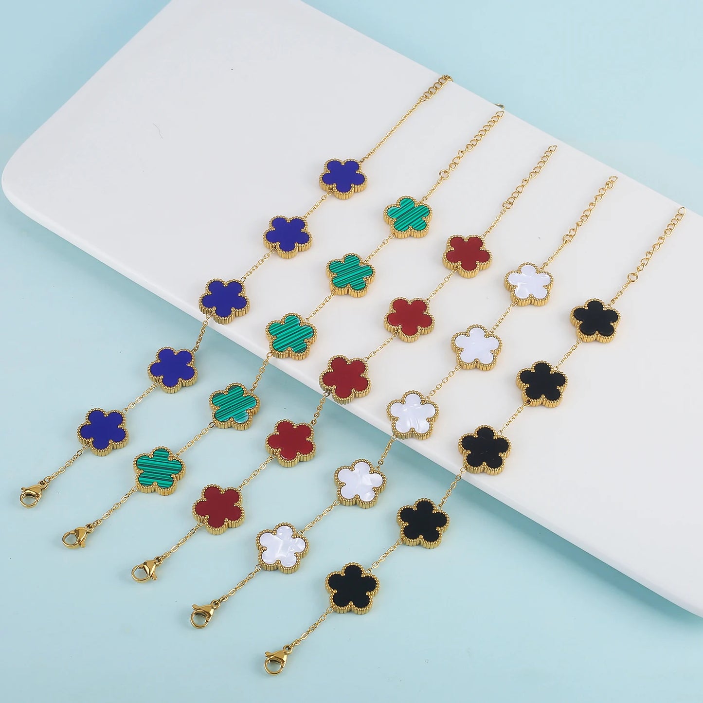 High Quality Hot Selling Plum Blossom Plant Five Leaf Flower Sweater Chain Bracelet Necklace Jewelry Set Stainless Steel Women's