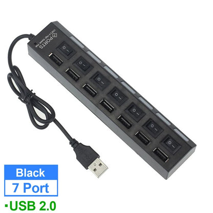 High Speed 4/7 Port USB2.0 Multi Splitter USB Hub 2.0 Use Power Adapter Multiple Expander Switch 30CM Cable Hub Docking Stations