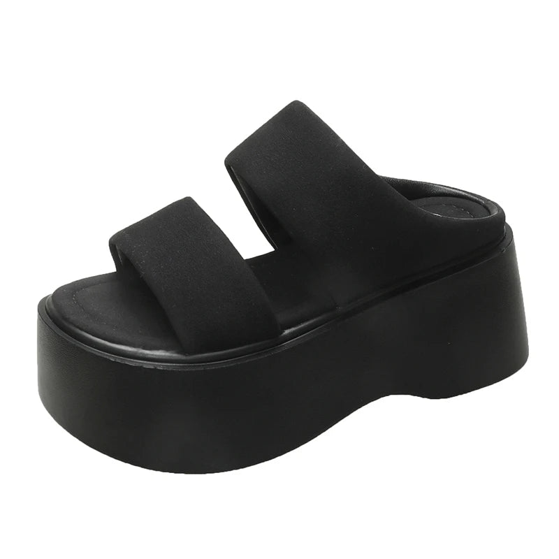 Summer 2023 Chunky Sandals Women's Thick Bottom Wedge Heels Slides 8CM High Heels Platform Leather Casual Beach Flip Flops Woman