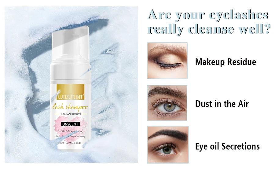 Lash Extension Shampoo 100ml Women Foam Mousse Eyelash Rinse Bottle Lashes Shampoo and Makeup Remover Pads with Brush 7pcs/Set