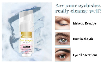 Lash Extension Shampoo 100ml Women Foam Mousse Eyelash Rinse Bottle Lashes Shampoo and Makeup Remover Pads with Brush 7pcs/Set