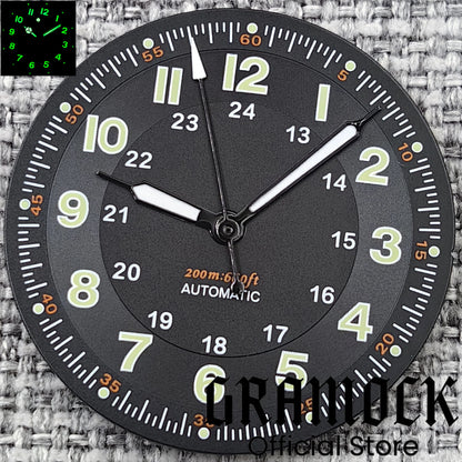 Gramock Classics Sterile 29mm Pilot Black Watch Dial Part for NH35/36 ETA PT5000 Miyota Mingzhu DG ST2130 Movement Part Hand Set