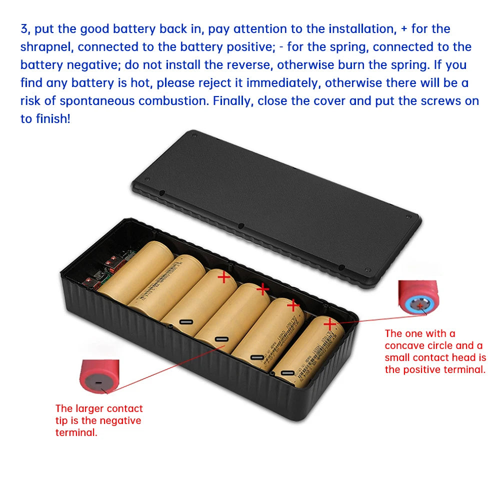 22.5w Fast Charging Power Bank Box 6*26650 Battery Box Support PD2.0/3.0 Input/output QC2.0/3.0 Output Diy Power Bank Box