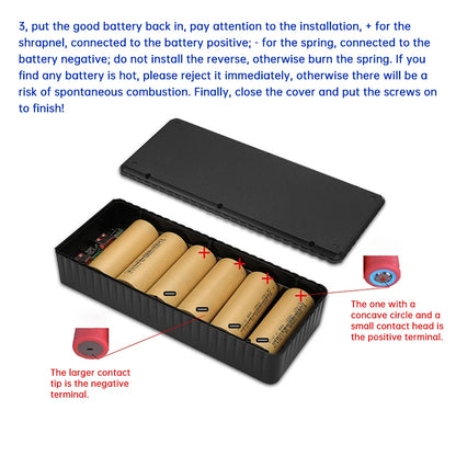 22.5w Fast Charging Power Bank Box 6*26650 Battery Box Support PD2.0/3.0 Input/output QC2.0/3.0 Output Diy Power Bank Box