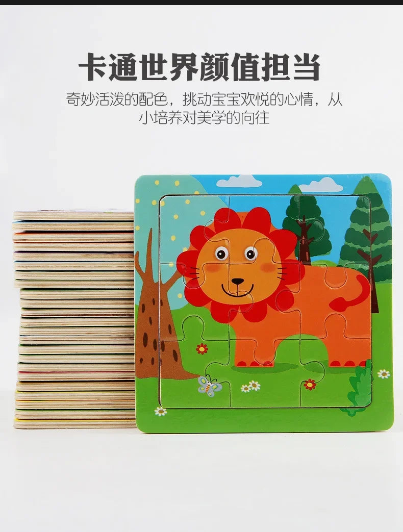 3D Puzzles Cartoon Animals Wooden Montessori Game Kids Cognitive Jigsaw Puzzle Baby Toys Educational Toys for Children Toddler