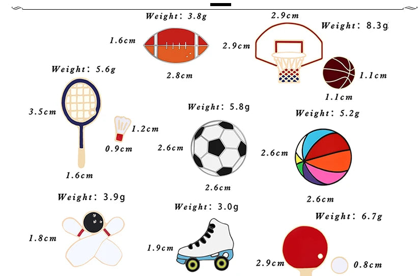 All Love Sports!Healthy Lifestyle Enamel Pins Rugby Basketball Soccer Bowling Brooches Roller Skates Badge Shirt Hat Bag Jewelry
