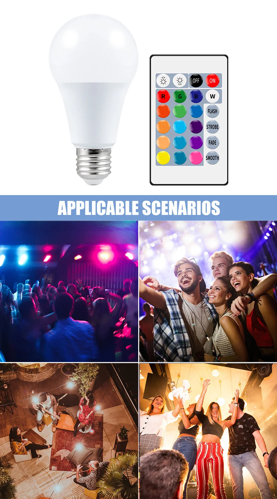 2PCS Led RGB Bulb E27 AC220V 7W 8W 9W Smart Light Bluetooth RGB Lamp Remote Control for Bedroom Room Decoration Party Lights