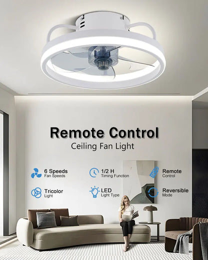 Smart Bedroom Ceiling Fans with Remote Control Low Profile 33CM 55W Dimmable LED Ceiling Fan with Lights  6 Wind Speeds Timing